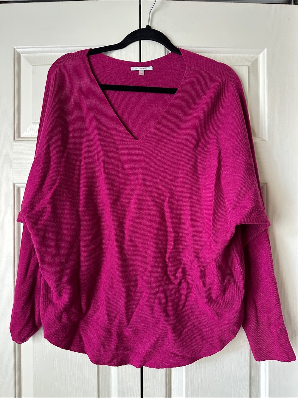 Fuchsia V-Neck Sweater dolman sleeve